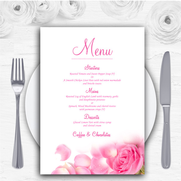 Pink Rose Petals Personalised Wedding Menu Cards