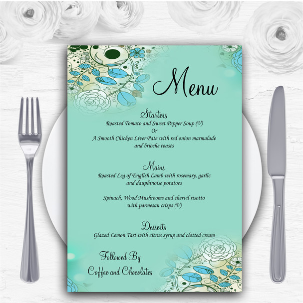 Aqua Turquoise Personalised Wedding Menu Cards