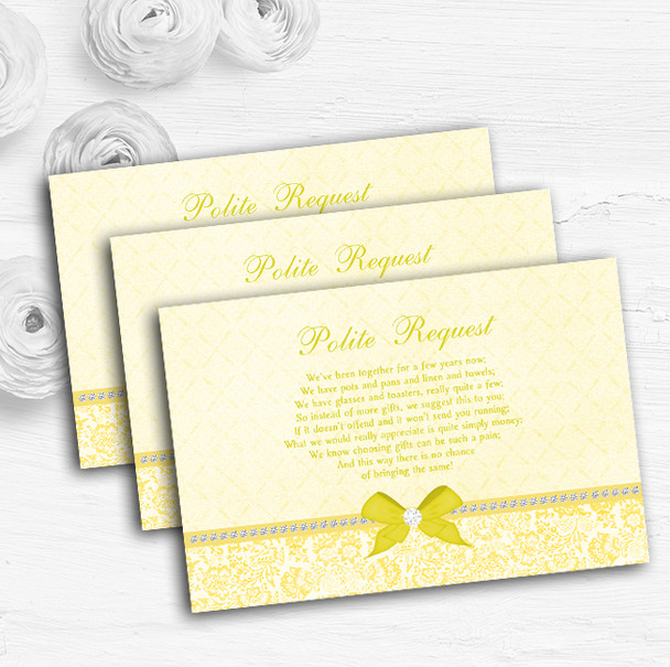 Pretty Floral Vintage Bow & Diamante Yellow Custom Wedding Gift Money Poem Cards