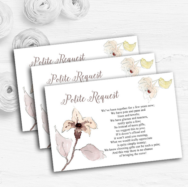 Beautiful Peach Watercolour Flowers Custom Wedding Gift Request Money Poem Cards