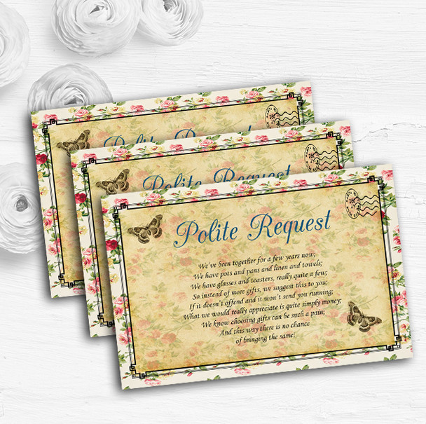 Vintage Floral Shabby Chic Postcard Custom Wedding Gift Request Money Poem Cards