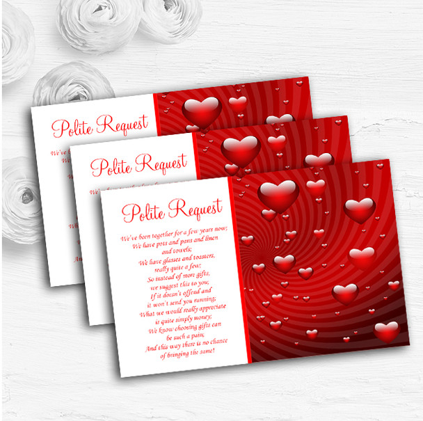 Deep Red Romantic Love Hearts Personalised Wedding Gift Request Money Poem Cards