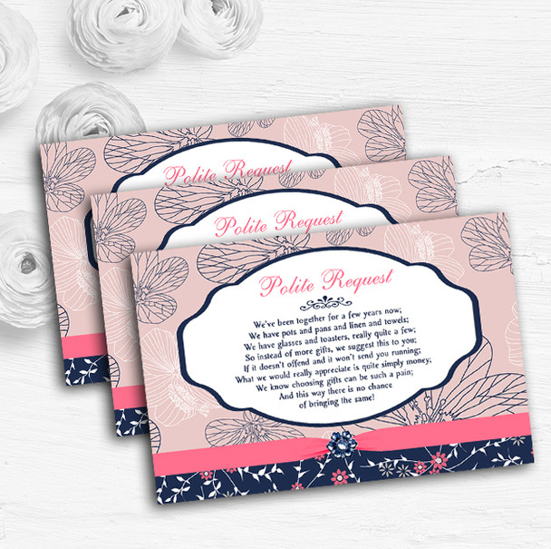 Navy Blue & Coral Pink Floral Personalised Wedding Gift Request Money Poem Cards