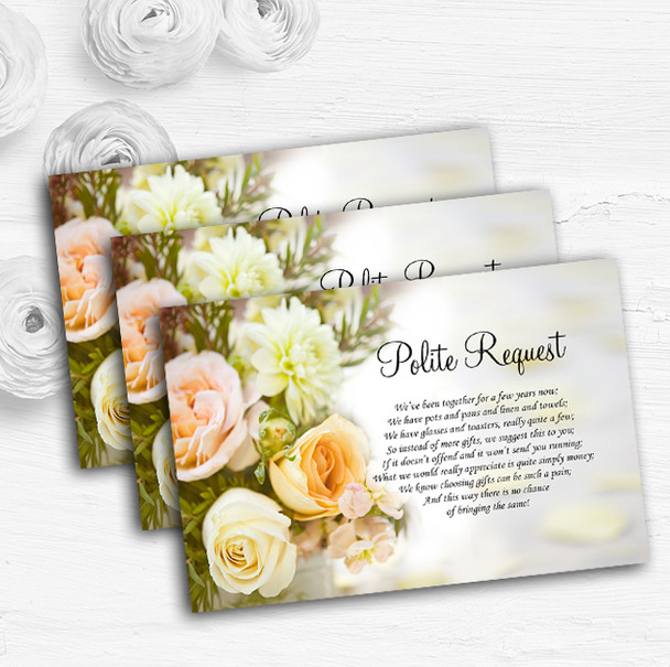 Peach Ivory Cream Rose Garden Personalised Wedding Gift Request Money Poem Cards