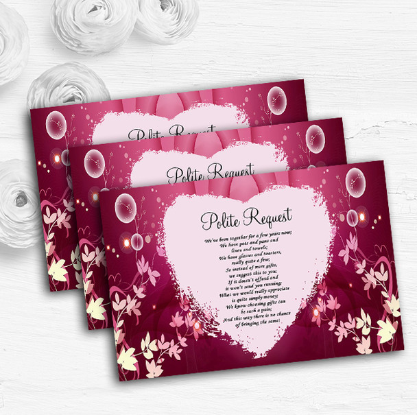 Purple Pink Heart And Flowers Personalised Wedding Gift Request Money Poem Cards