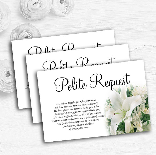 Classy White Lily Pretty Personalised Wedding Gift Cash Request Money Poem Cards