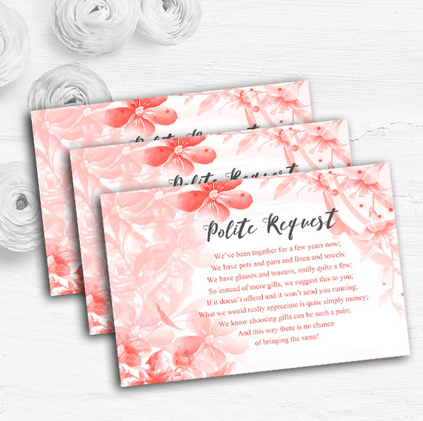 Coral Watercolour Floral Personalised Wedding Gift Cash Request Money Poem Cards