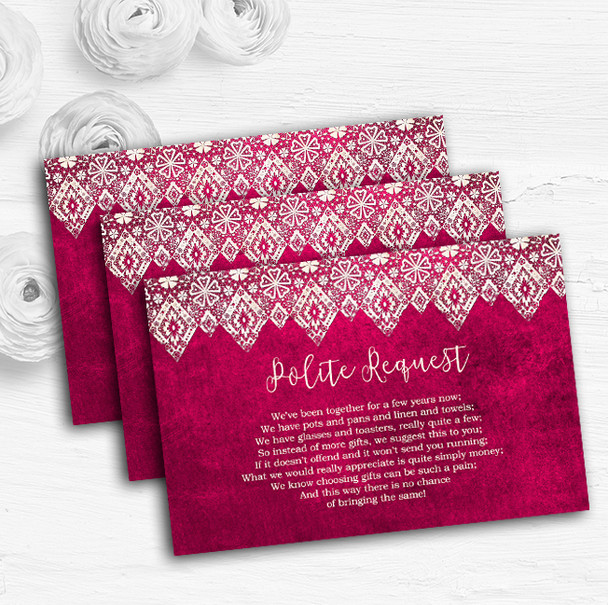 Berry Pink Old Paper & Lace Effect Custom Wedding Gift Request Money Poem Cards