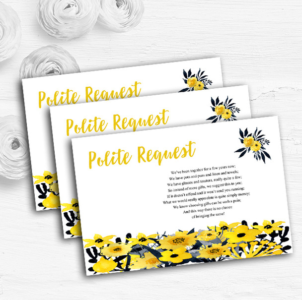 Black & Yellow Watercolour Flowers Custom Wedding Gift Request Money Poem Cards