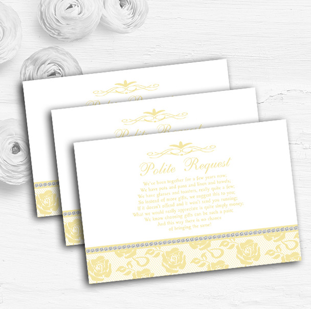 Pretty Pale Yellow Floral Diamante Custom Wedding Gift Request Money Poem Cards