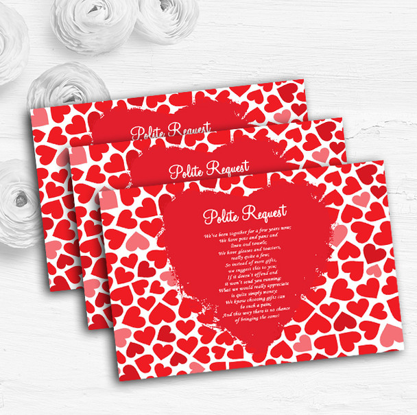 Red And Pink Romantic Hearts Personalised Wedding Gift Request Money Poem Cards