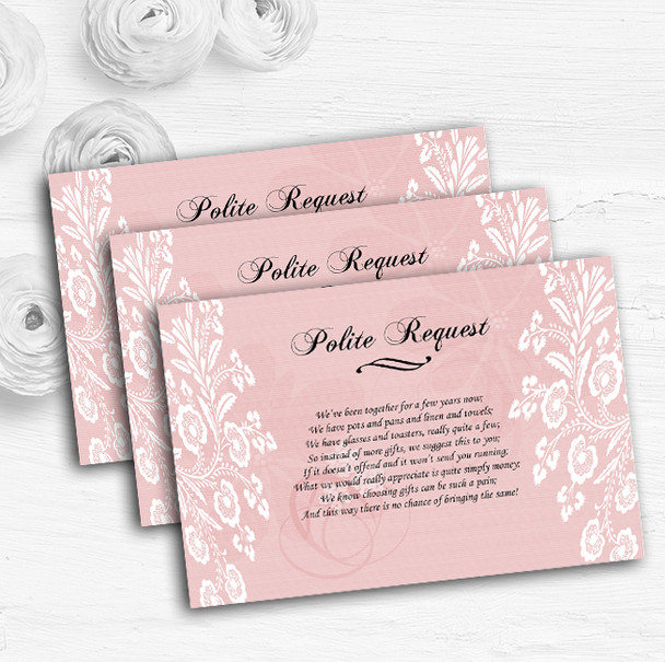 Vintage Lace Coral Pink Chic Personalised Wedding Gift Request Money Poem Cards