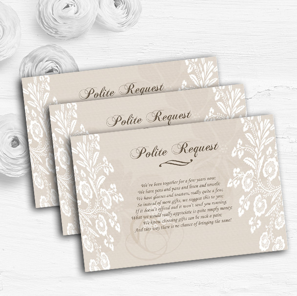 Vintage Lace Beige Chic Personalised Wedding Gift Cash Request Money Poem Cards