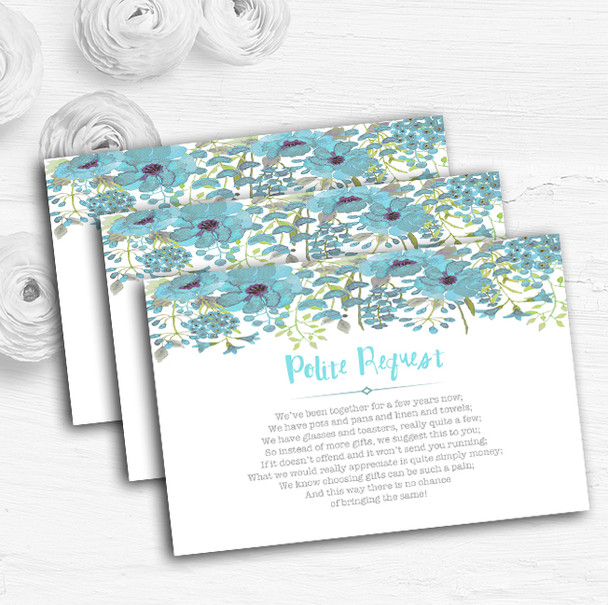 Watercolour Floral Blue Personalised Wedding Gift Cash Request Money Poem Cards