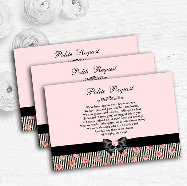 Coral Pink Rose Shabby Chic Black Stripes Custom Wedding Gift Money Poem Cards