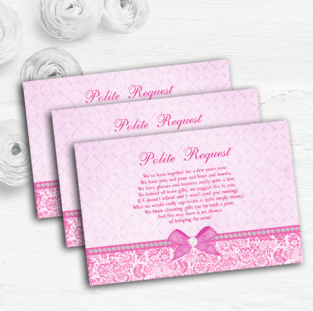 Pretty Floral Vintage Bow & Diamante Pink Custom Wedding Gift Money Poem Cards