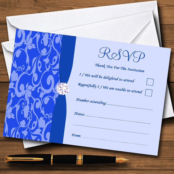 Cobalt Blue Vintage Floral Damask Diamante RSVP Cards