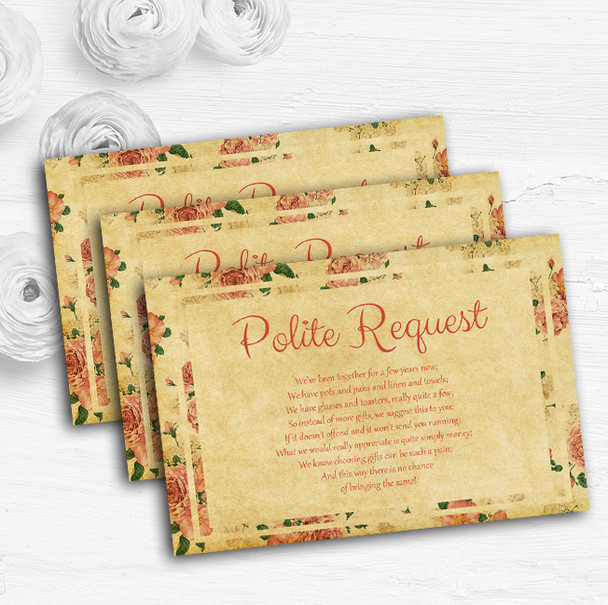Vintage Pink Roses Postcard Style Custom Wedding Gift Request Money Poem Cards