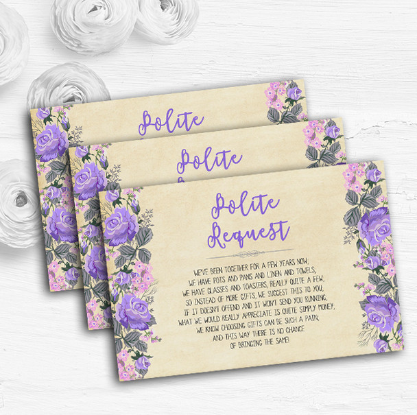 Vintage Purple & Pink Watercolour Custom Wedding Gift Request Money Poem Cards