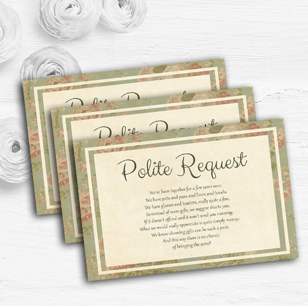 Vintage Sage Green Postcard Style Custom Wedding Gift Request Money Poem Cards