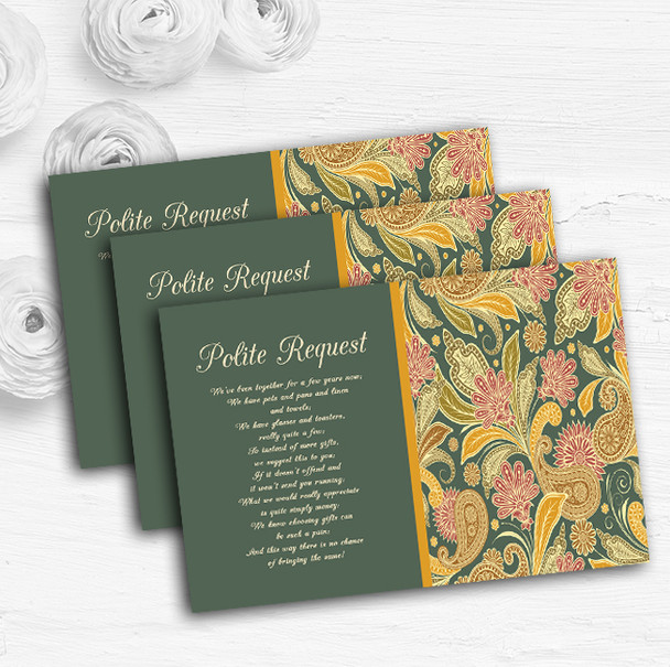 Green Yellow Orange Vintage Personalised Wedding Gift Request Money Poem Cards