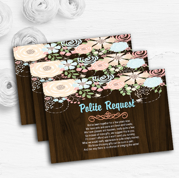 Shabby Chic Pastel And Wood Personalised Wedding Gift Request Money Poem Cards