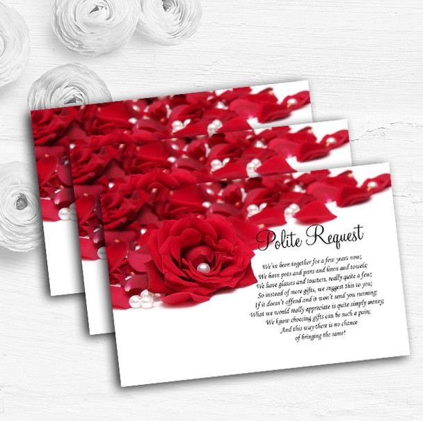White Pearl Red Rose Petals Personalised Wedding Gift Request Money Poem Cards