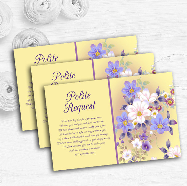 Yellow Lilac Floral Vintage Personalised Wedding Gift Request Money Poem Cards