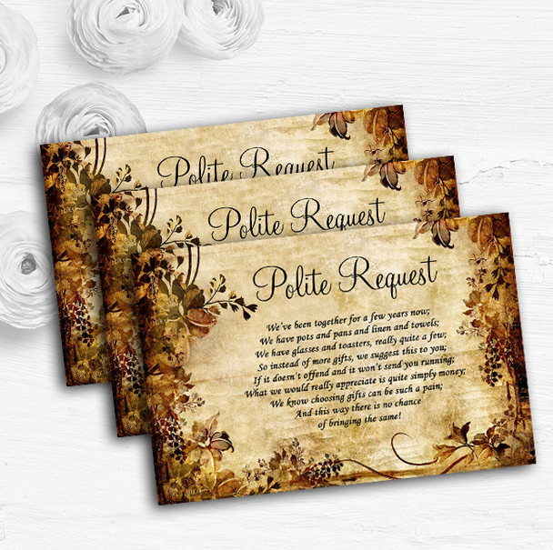 Autumn Colours Vintage Personalised Wedding Gift Cash Request Money Poem Cards