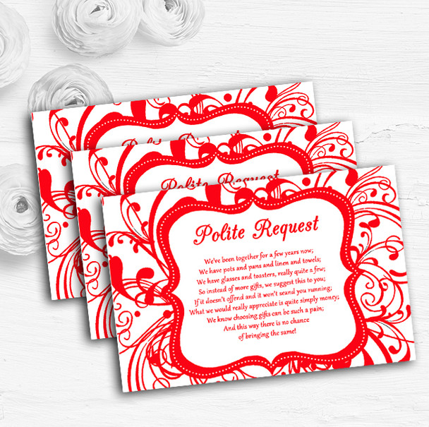 White & Red Swirl Deco Personalised Wedding Gift Cash Request Money Poem Cards