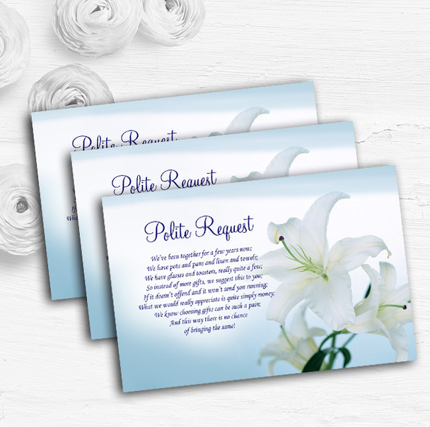 White Blue Lily Flower Personalised Wedding Gift Cash Request Money Poem Cards