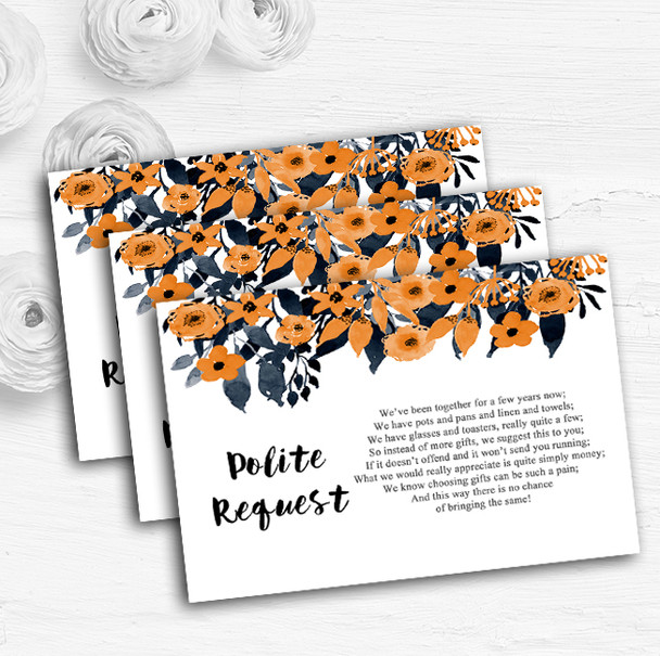 Watercolour Black & Orange Floral Header Custom Wedding Gift Money Poem Cards