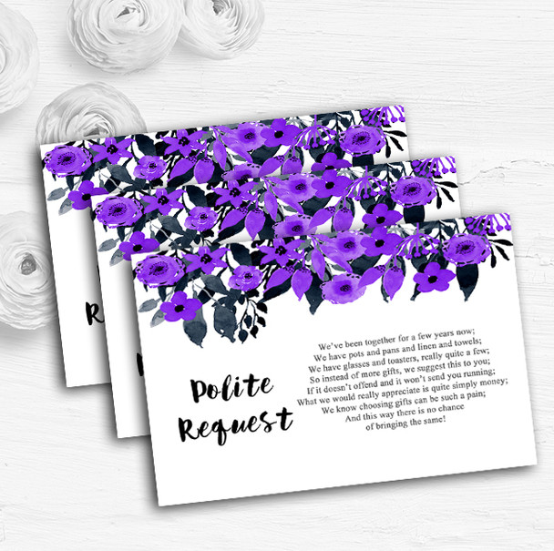 Watercolour Black & Purple Floral Header Custom Wedding Gift Money Poem Cards