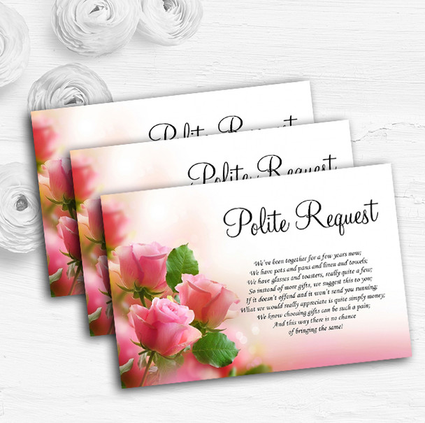 Beautiful Soft Pink Pastel Roses Custom Wedding Gift Request Money Poem Cards