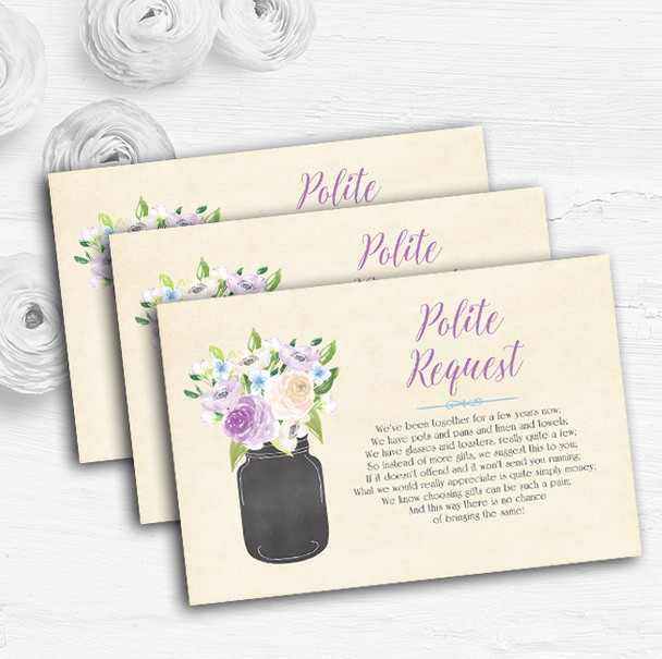 Lilac & Blue Flower Vase Vintage Custom Wedding Gift Request Money Poem Cards