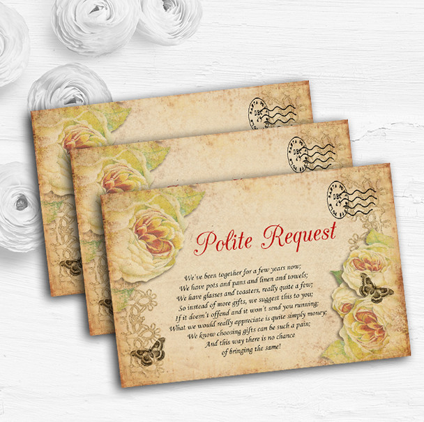 Old Vintage Shabby Chic Postcard Custom Wedding Gift Request Money Poem Cards