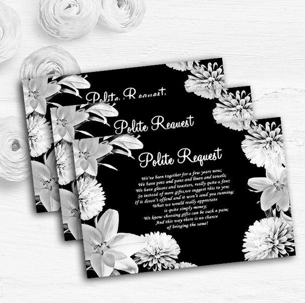 Stunning Lily Flower Black White Custom Wedding Gift Request Money Poem Cards