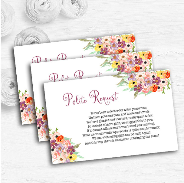 Floral Watercolour Bouquet Personalised Wedding Gift Request Money Poem Cards