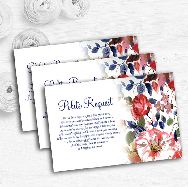 Pretty Blue Vintage Floral Personalised Wedding Gift Request Money Poem Cards