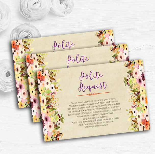 Vintage Spring Watercolour Personalised Wedding Gift Request Money Poem Cards