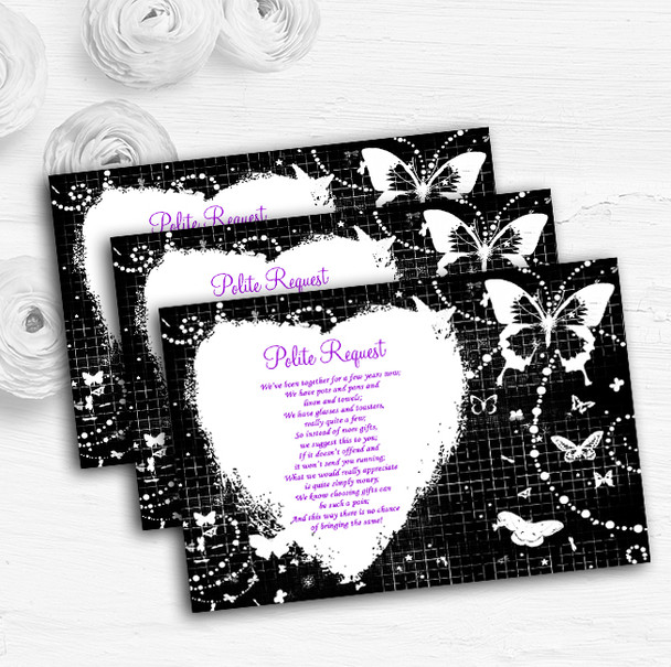 Black White Butterfly Personalised Wedding Gift Cash Request Money Poem Cards