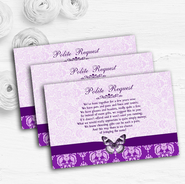 Cadbury Purple Vintage Floral Damask Butterfly Wedding Gift Money Poem Cards