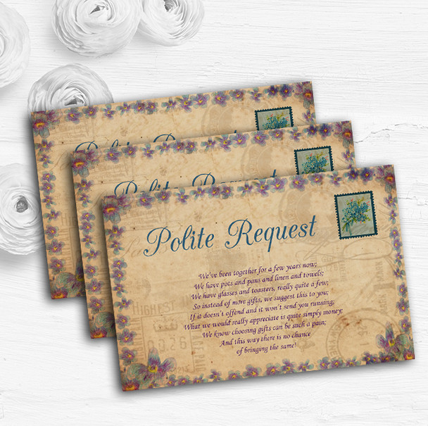 Shabby Chic Vintage Postcard Rustic Blue Stamp Wedding Gift Money Poem Cards