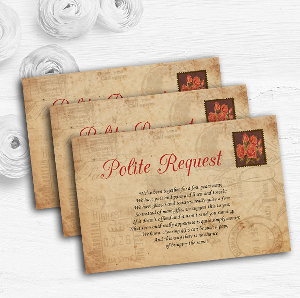 Shabby Chic Vintage Postcard Rustic Rose Stamp Wedding Gift Money Poem Cards