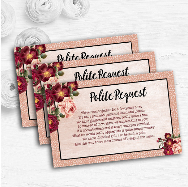 Coral Blush & Deep Red Watercolour Rose Custom Wedding Gift Money Poem Cards