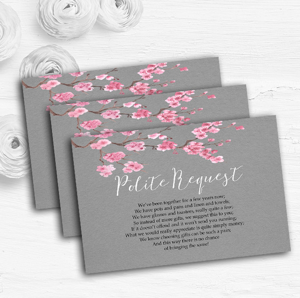 Rustic Vintage Dark Grey & Pink Blossom Custom Wedding Gift Money Poem Cards