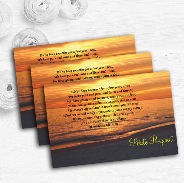 Beach At Sunset Romantic Abroad Custom Wedding Gift Request Money Poem Cards