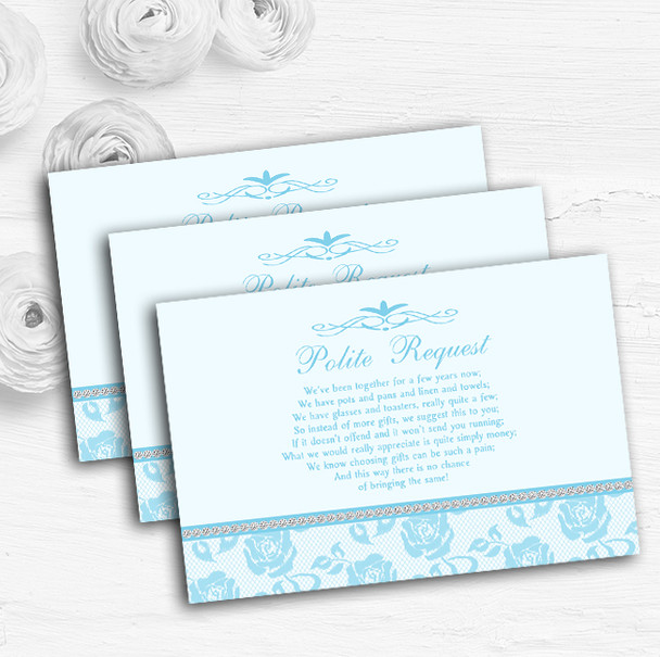 Pretty Sky Blue Floral Diamante Custom Wedding Gift Request Money Poem Cards