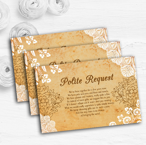 Shabby Chic Rustic Vintage Lace Custom Wedding Gift Request Money Poem Cards