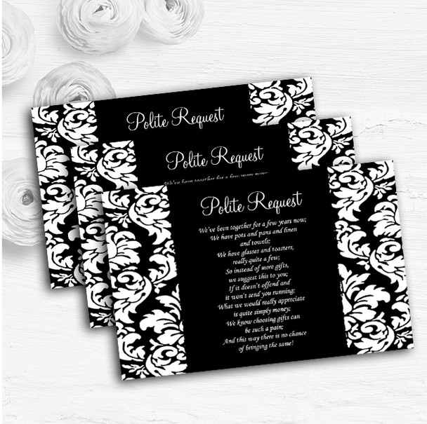 Floral Black White Damask Personalised Wedding Gift Request Money Poem Cards